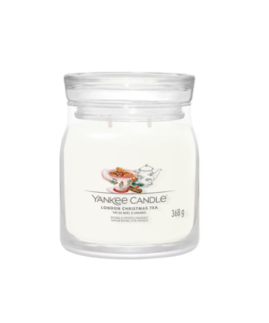 Yankee Candle London Christmas Tea media, candela a giara media da 368 g con profumo dolce e speziato di zenzero, tè nero e cannella.