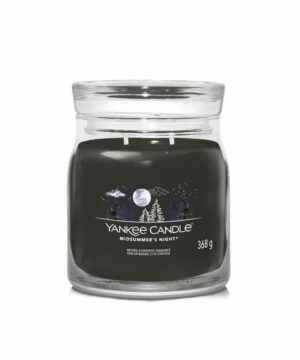 Yankee Candle Midsummer's Night media, candela nera con fragranza maschile di muschio, patchouli e salvia.