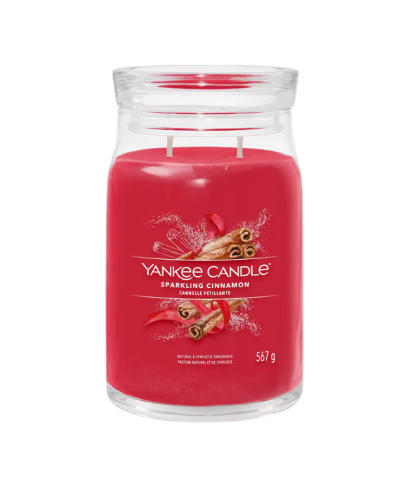 Yankee Sparkling Cinnamon giara grande, candela rossa con doppio stoppino e fragranza speziata alla cannella.